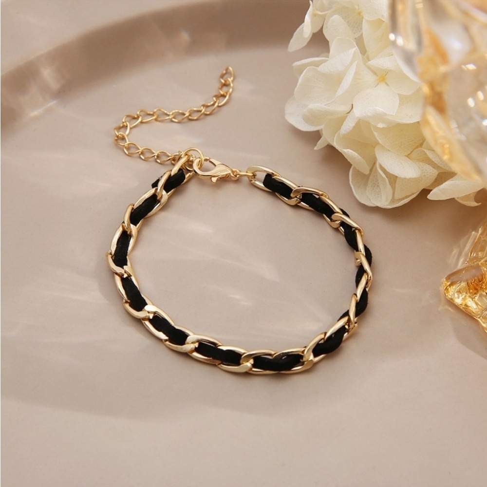 Gold & Black Chain PU Bracelet